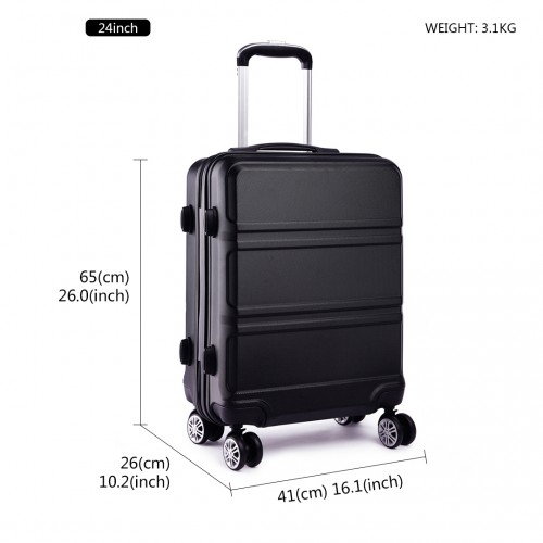 Kono ABS Sculpted Horizontal Design 3 Piece Suitcase Set - Black | Lightweight & Durable Luggage - BEYRUN