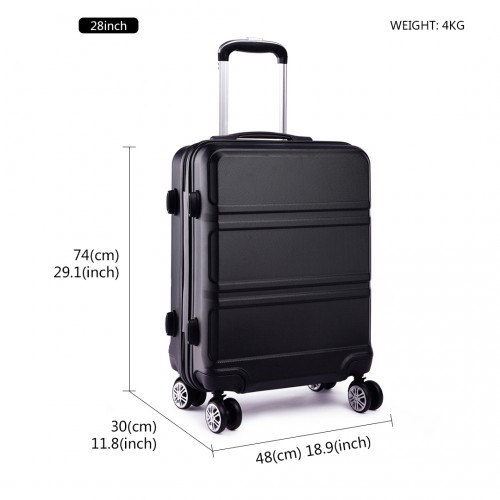 Kono ABS Sculpted Horizontal Design 3 Piece Suitcase Set - Black | Lightweight & Durable Luggage - BEYRUN