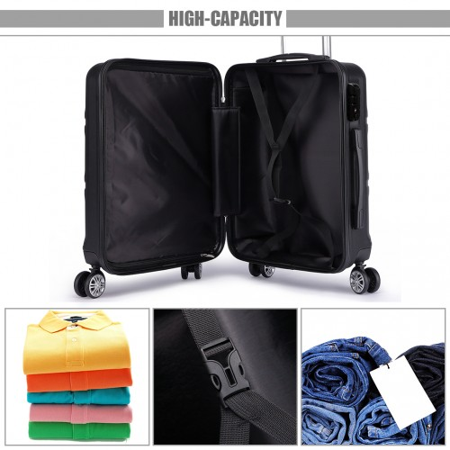 Kono ABS Sculpted Horizontal Design 3 Piece Suitcase Set - Black | Lightweight & Durable Luggage - BEYRUN