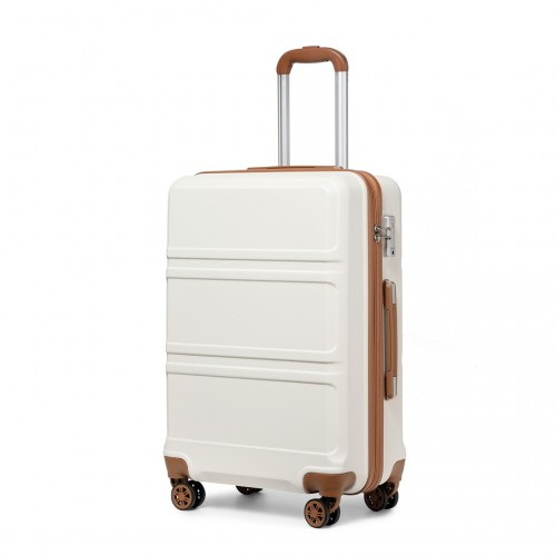 Kono ABS 24 Inch Sculpted Horizontal Design Suitcase - Cream | Durable & Stylish Luggage - BEYRUN