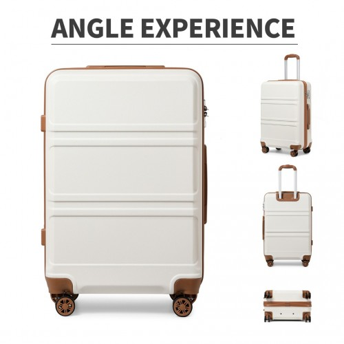 Kono ABS 24 Inch Sculpted Horizontal Design Suitcase - Cream | Durable & Stylish Luggage - BEYRUN