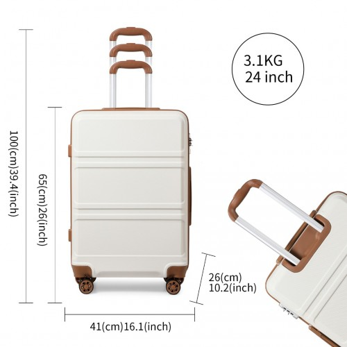 Kono ABS 24 Inch Sculpted Horizontal Design Suitcase - Cream | Durable & Stylish Luggage - BEYRUN