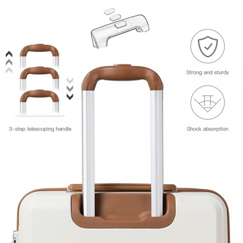 Kono ABS 24 Inch Sculpted Horizontal Design Suitcase - Cream | Durable & Stylish Luggage - BEYRUN