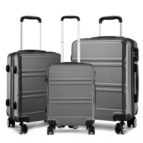 Kono ABS Sculpted Horizontal Design 3 Piece Suitcase Set - Grey | Durable & Stylish Luggage - BEYRUN