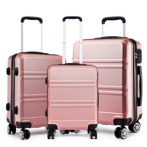 Kono ABS Sculpted Horizontal Design 3 Piece Luggage Set - Nude | Durable & Stylish Travel Suitcase Set - BEYRUN