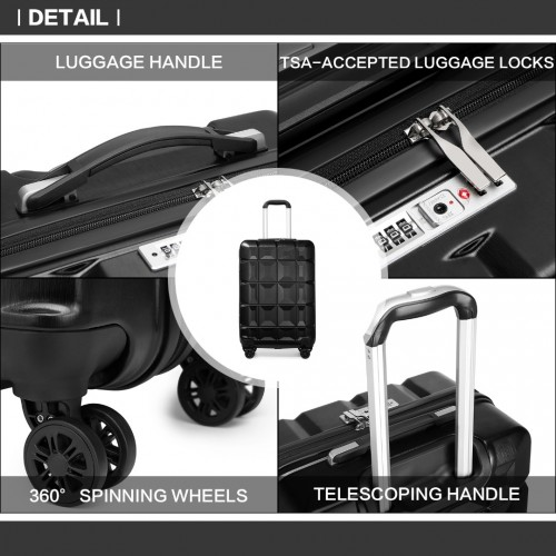 Kono 20 Inch Black Lightweight Hard Shell ABS Luggage Cabin Suitcase with TSA Lock - Stylish & Durable Travel Companion - BEYRUN