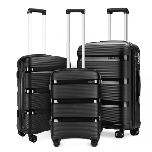 K2092L - Kono Bright Hard Shell PP Suitcase 3 Pieces Set - Classic Collection - Black - BEYRUN