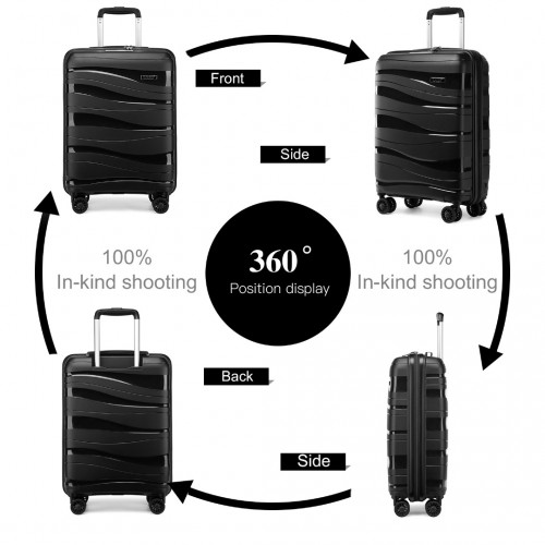 Kono 20 Inch Lightweight Polypropylene Hard Shell Suitcase with TSA Lock - Black | Stylish & Durable Travel Luggage - BEYRUN