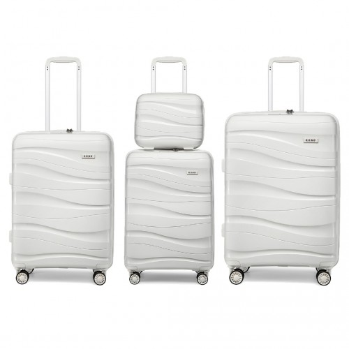 Kono Lightweight Polypropylene Hard Shell 4 Piece Suitcase Set with TSA Lock and Vanity Case - Cream White - BEYRUN