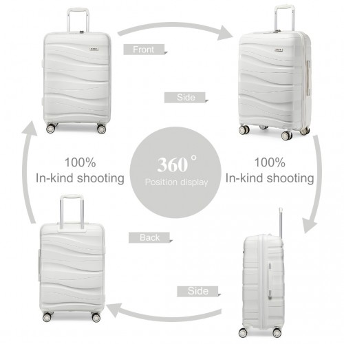 Kono Lightweight Polypropylene Hard Shell 4 Piece Suitcase Set with TSA Lock and Vanity Case - Cream White - BEYRUN