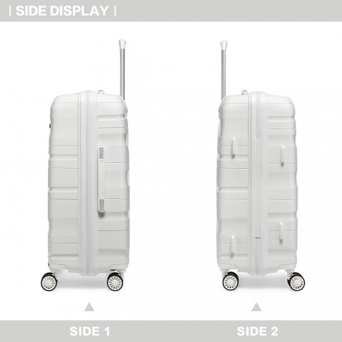 Kono Lightweight Polypropylene Hard Shell 4 Piece Suitcase Set with TSA Lock and Vanity Case - Cream White - BEYRUN