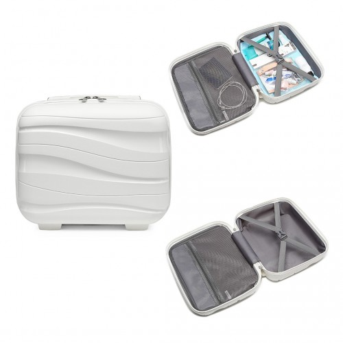 Kono Lightweight Polypropylene Hard Shell 4 Piece Suitcase Set with TSA Lock and Vanity Case - Cream White - BEYRUN