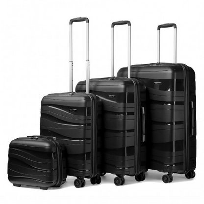 K2094L - Kono Lightweight Polypropylene Hard Shell 4 Piece Suitcase Set With TSA Lock And Vanity Case - Black - BEYRUN