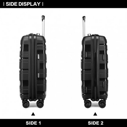 K2094L - Kono Lightweight Polypropylene Hard Shell 4 Piece Suitcase Set With TSA Lock And Vanity Case - Black - BEYRUN