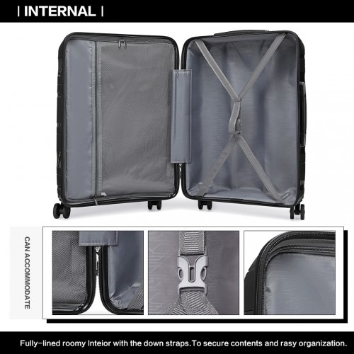 K2094L - Kono Lightweight Polypropylene Hard Shell 4 Piece Suitcase Set With TSA Lock And Vanity Case - Black - BEYRUN