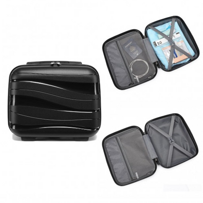 K2094L - Kono Lightweight Polypropylene Hard Shell 4 Piece Suitcase Set With TSA Lock And Vanity Case - Black - BEYRUN