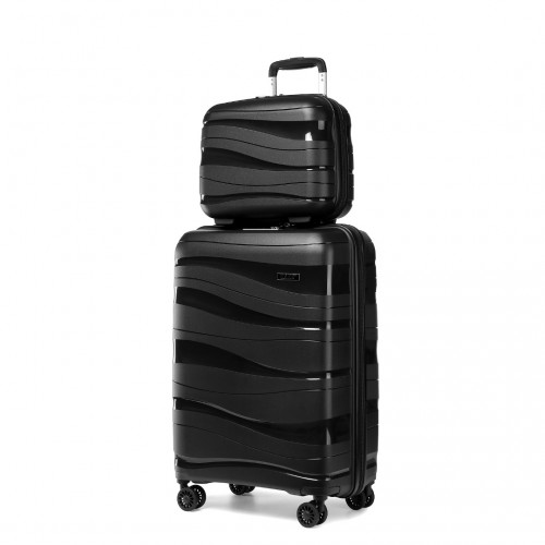 Kono 14/20 Inch Lightweight Polypropylene Hard Shell Suitcase Set with TSA Lock & Vanity Case - Black - BEYRUN