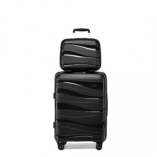 Kono 14/20 Inch Lightweight Polypropylene Hard Shell Suitcase Set with TSA Lock & Vanity Case - Black - BEYRUN