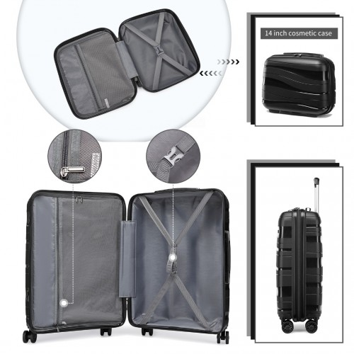 Kono 14/20 Inch Lightweight Polypropylene Hard Shell Suitcase Set with TSA Lock & Vanity Case - Black - BEYRUN