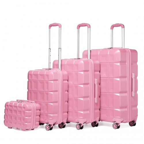 Kono Lightweight Hard Shell ABS Suitcase Set with TSA Lock & Vanity Case - Pink - BEYRUN