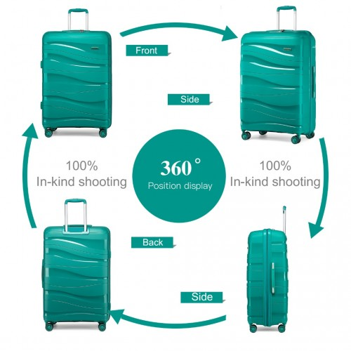 Kono 24 Inch Lightweight Polypropylene Hard Shell Suitcase with TSA Lock - Teal | Durable Travel Luggage - BEYRUN