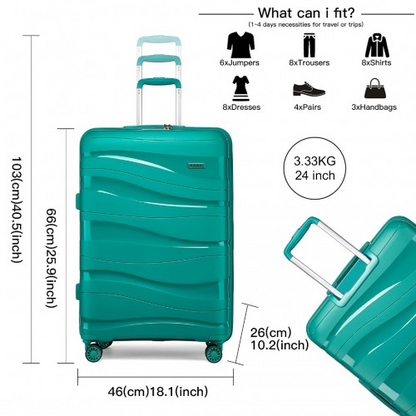 Kono 24 Inch Lightweight Polypropylene Hard Shell Suitcase with TSA Lock - Teal | Durable Travel Luggage - BEYRUN