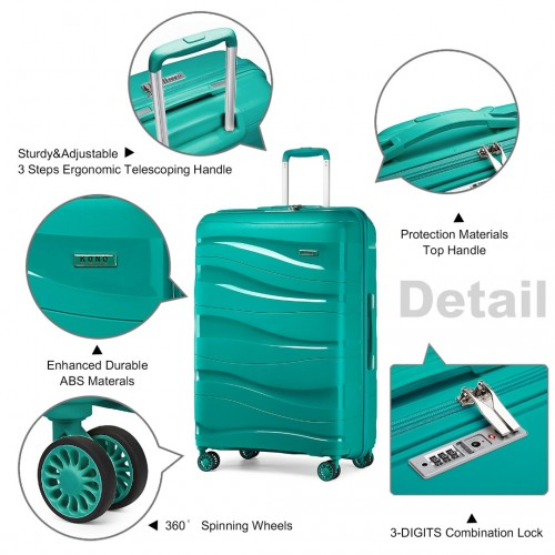 Kono 24 Inch Lightweight Polypropylene Hard Shell Suitcase with TSA Lock - Teal | Durable Travel Luggage - BEYRUN