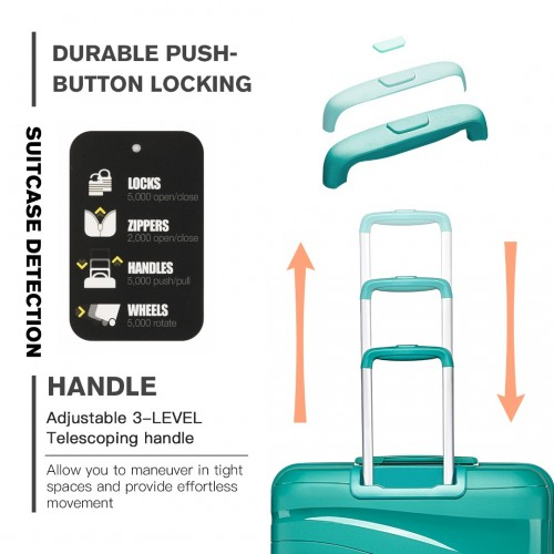 Kono 24 Inch Lightweight Polypropylene Hard Shell Suitcase with TSA Lock - Teal | Durable Travel Luggage - BEYRUN