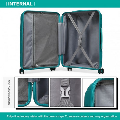 Kono 24 Inch Lightweight Polypropylene Hard Shell Suitcase with TSA Lock - Teal | Durable Travel Luggage - BEYRUN