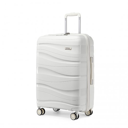 Kono 24 Inch Lightweight Polypropylene Hard Shell Suitcase with TSA Lock - Cream White - Ideal for Travel - BEYRUN