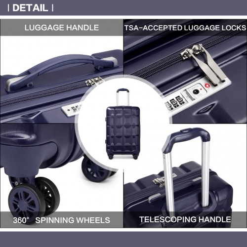 Kono 24 Inch Lightweight Hard Shell ABS Suitcase With TSA Lock - Navy | Durable & Stylish Luggage Perfect for Travel - BEYRUN