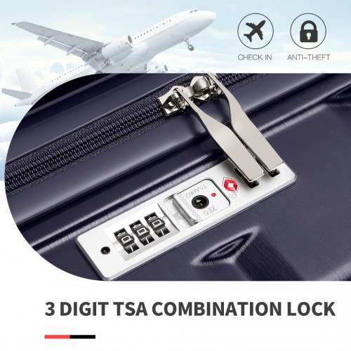 Kono 24 Inch Lightweight Hard Shell ABS Suitcase With TSA Lock - Navy | Durable & Stylish Luggage Perfect for Travel - BEYRUN