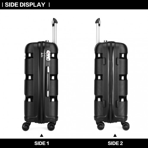 Kono 28" Hard Shell PP Suitcase - Black | Lightweight Durable Travel Luggage with TSA Lock & 360° Wheels - BEYRUN