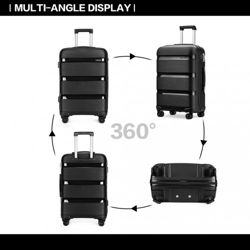 Kono 28" Hard Shell PP Suitcase - Black | Lightweight Durable Travel Luggage with TSA Lock & 360° Wheels - BEYRUN