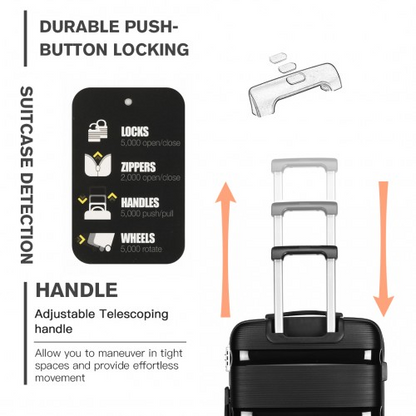 Kono 28" Hard Shell PP Suitcase - Black | Lightweight Durable Travel Luggage with TSA Lock & 360° Wheels - BEYRUN