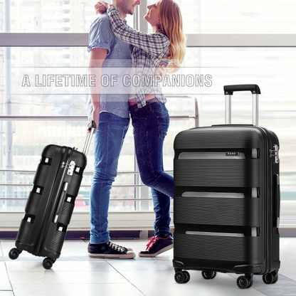 Kono 28" Hard Shell PP Suitcase - Black | Lightweight Durable Travel Luggage with TSA Lock & 360° Wheels - BEYRUN