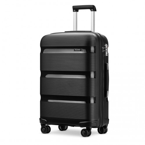 Kono 24 Inch Bright Hard Shell PP Suitcase - Classic Collection - Black | Durable & Stylish Luggage - BEYRUN