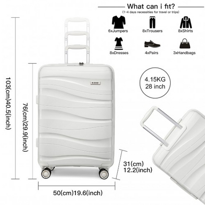 Kono 28 Inch Lightweight Polypropylene Hard Shell Suitcase with TSA Lock - Cream White - BEYRUN