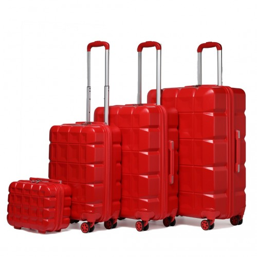 Kono Lightweight 4-Piece Hard Shell ABS Red Suitcase Set with TSA Lock and Vanity Case - BEYRUN