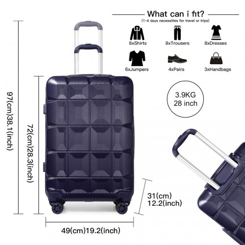 Kono 28 Inch Lightweight Hard Shell ABS Suitcase With TSA Lock - Navy - BEYRUN