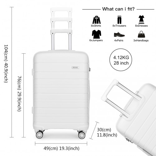 Kono 28 Inch Multi Texture Hard Shell PP Suitcase - Classic Collection - White - BEYRUN