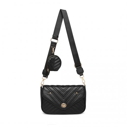 Miss Lulu V-quilted Flap Leather Shoulder Bag - Black | Premium PU Leather, Adjustable Strap, Spacious Interior - BEYRUN