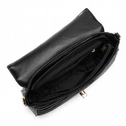 Miss Lulu V-quilted Flap Leather Shoulder Bag - Black | Premium PU Leather, Adjustable Strap, Spacious Interior - BEYRUN