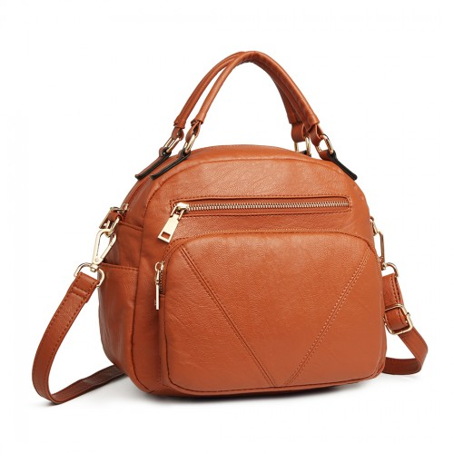 Miss Lulu Bowler Style Shoulder Bag - Brown | Premium PU Leather Handbag - BEYRUN