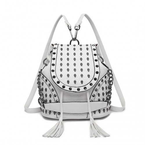 Miss Lulu Skull Studded Backpack Shoulder Bag - Beige | Versatile & Stylish PU Leather Bag - BEYRUN