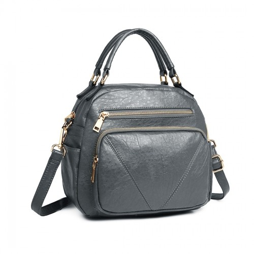 Stylish Miss Lulu Bowler Style Shoulder Bag in Grey – Versatile PU Leather Handbag - BEYRUN