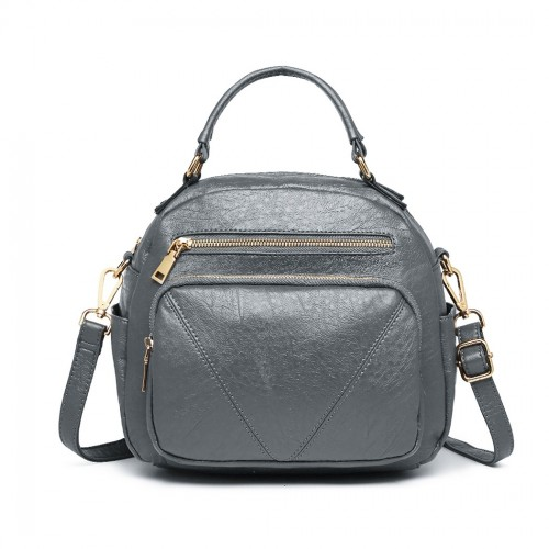 Stylish Miss Lulu Bowler Style Shoulder Bag in Grey – Versatile PU Leather Handbag - BEYRUN