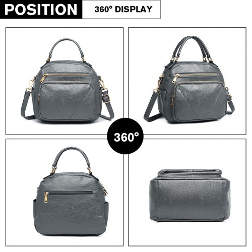 Stylish Miss Lulu Bowler Style Shoulder Bag in Grey – Versatile PU Leather Handbag - BEYRUN