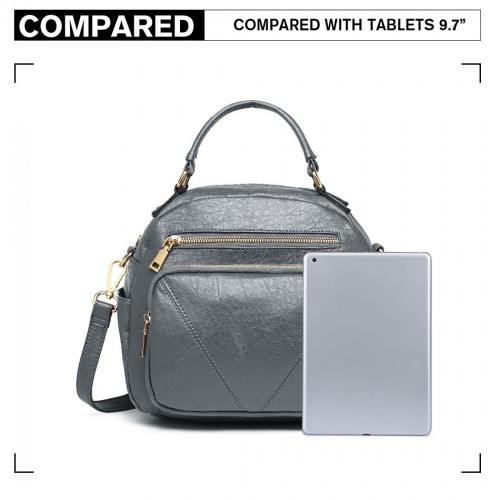 Stylish Miss Lulu Bowler Style Shoulder Bag in Grey – Versatile PU Leather Handbag - BEYRUN