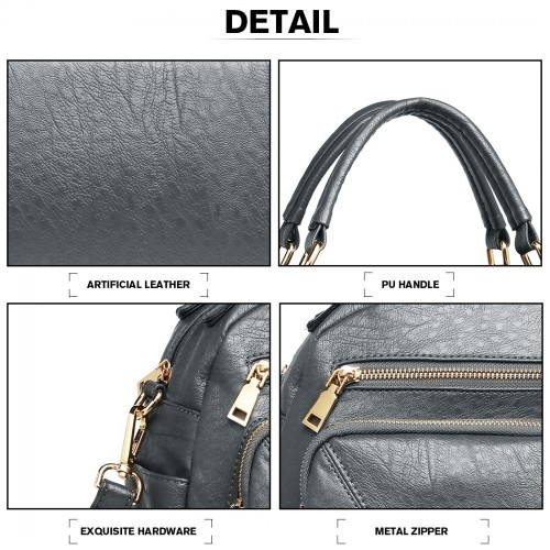 Stylish Miss Lulu Bowler Style Shoulder Bag in Grey – Versatile PU Leather Handbag - BEYRUN